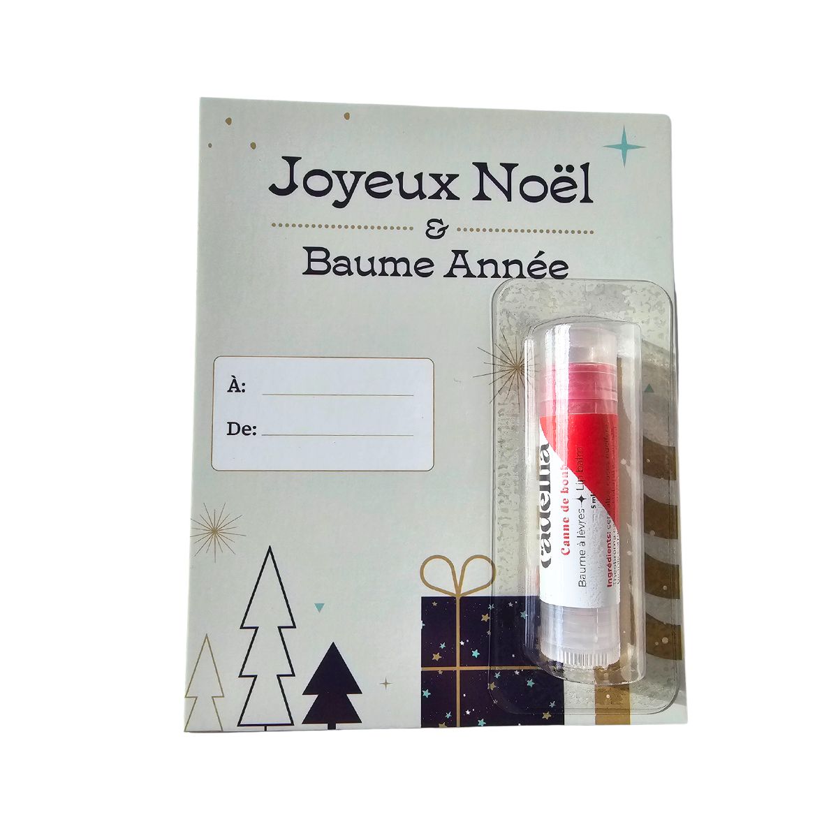 Carte de souhaits - Joyeux Noël et baume année! - Saveur naturelle de canne de bonbon