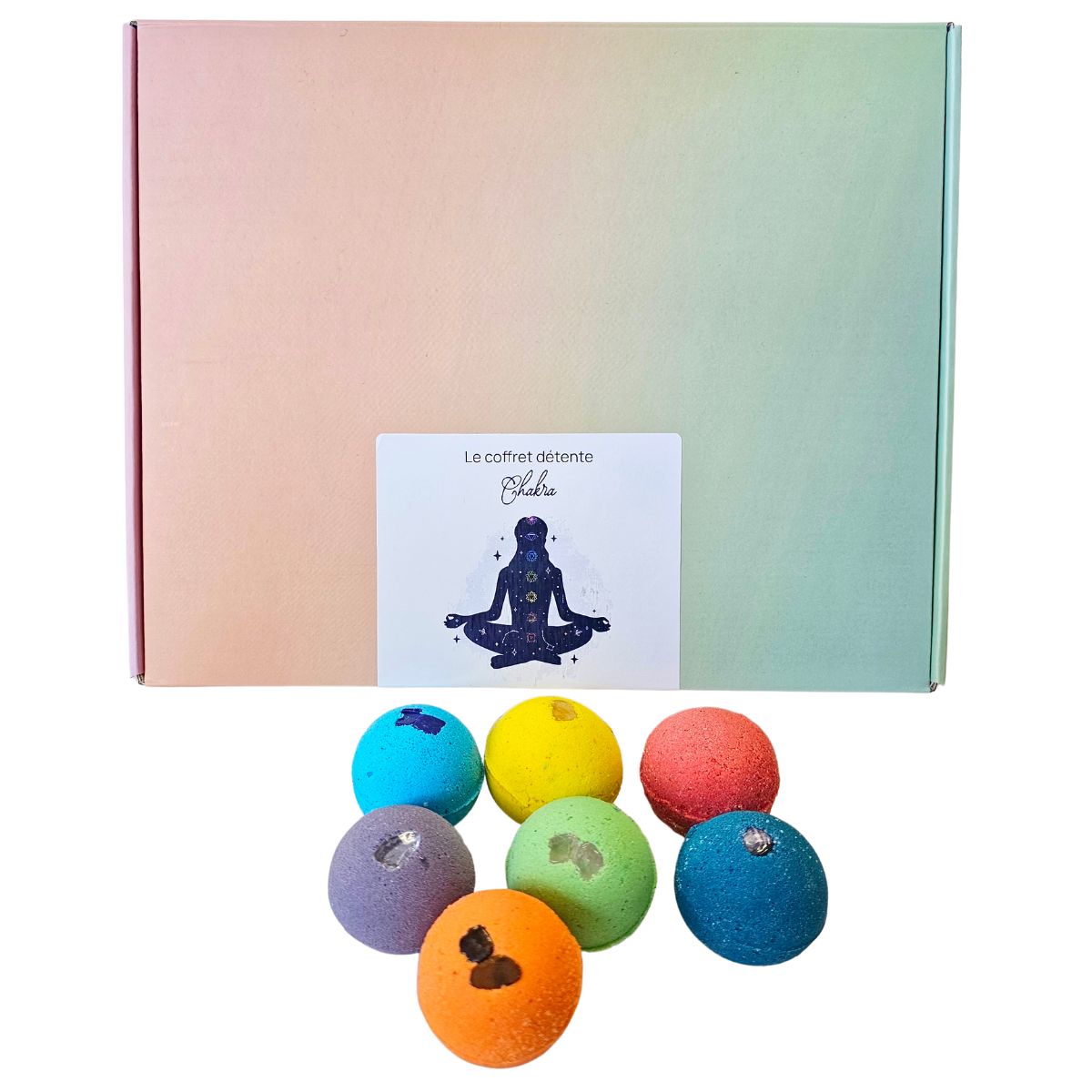 Bombes de bain artisanales aux couleurs des chakras avec pierres précieuses, cadeau parfait pour Noël et moments de détente