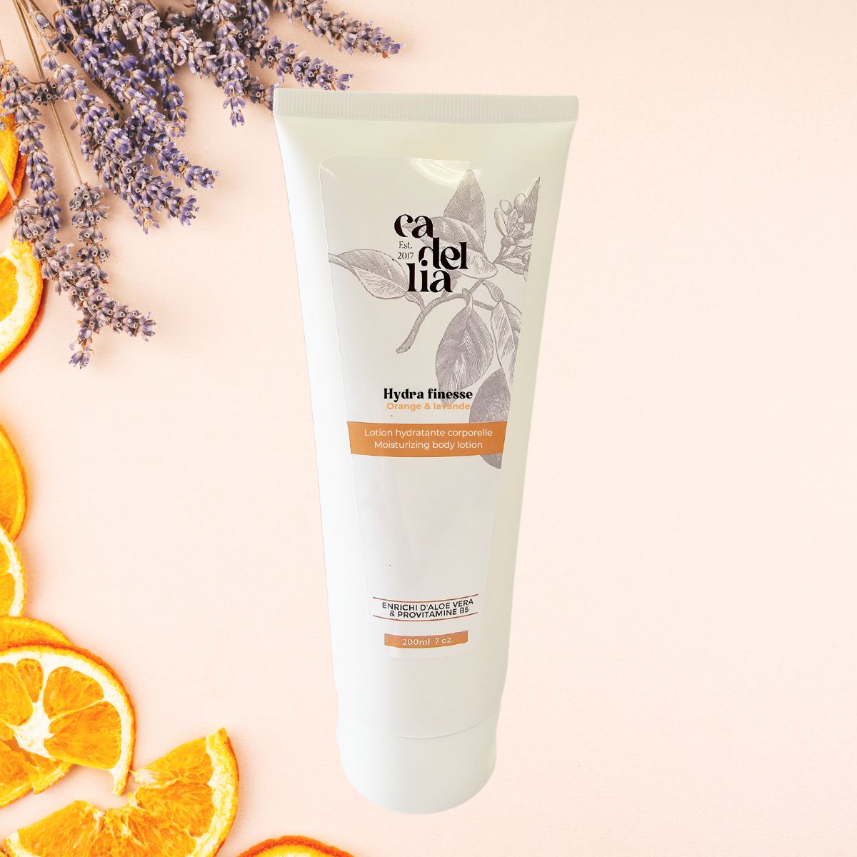 Lotion hydratante corporelle à l'aloe vera enrichie de vitamine E - orange douce et lavande vraie